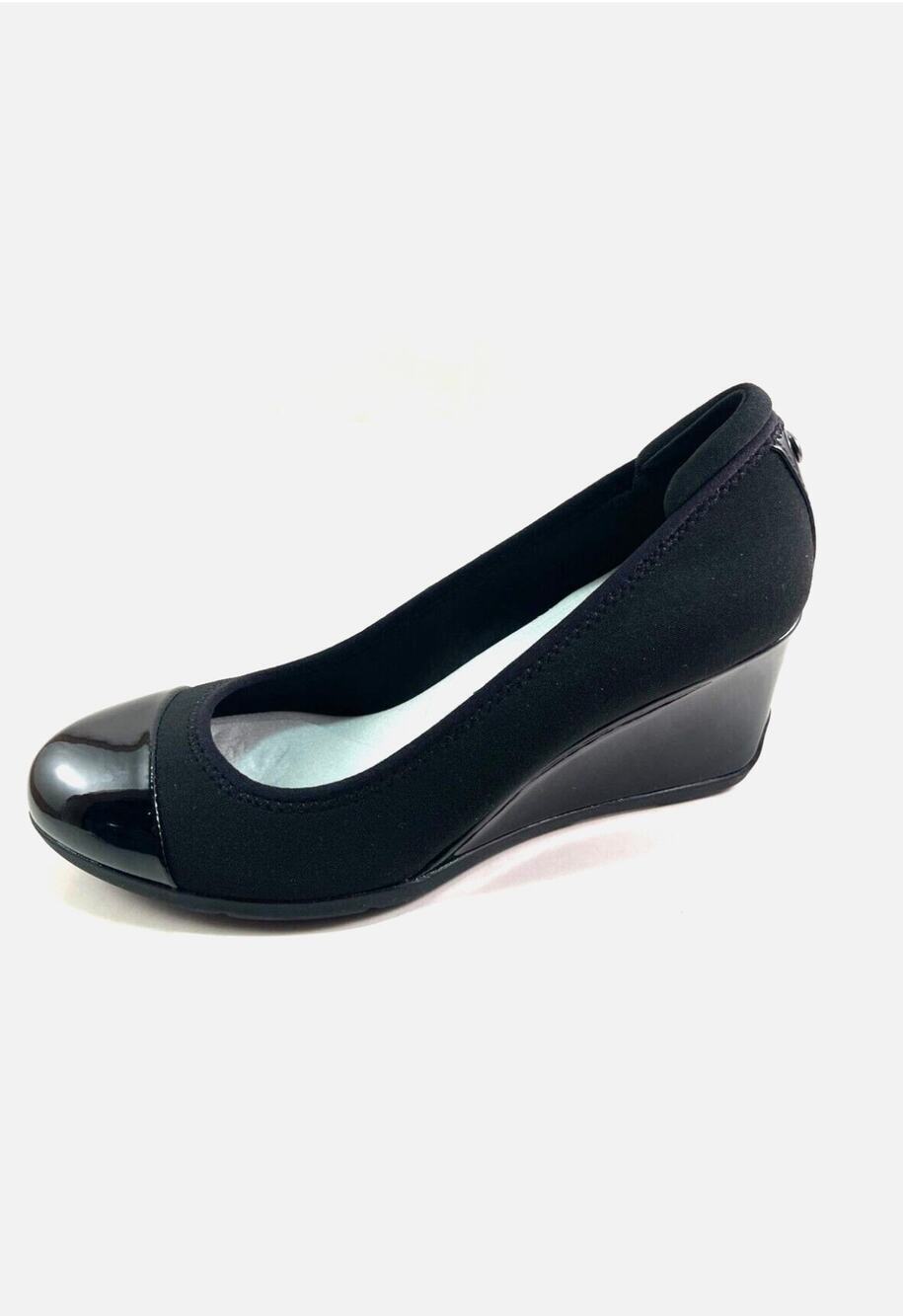 Anne Klein Sport Taite 2 Black Wedge Pumps Size 6.5 Patent Cap Toe Work Shoes